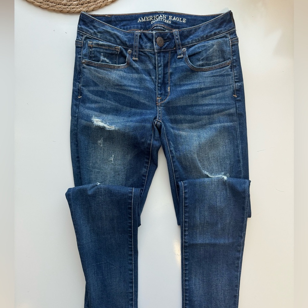 American Eagle‎ Womens Skinny Jeans Size 2 Regular Distressed Denim Blue